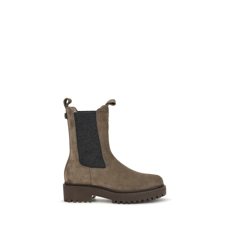 Brunello Cucinelli Bottines Marron en Cuir de Veau Bos Taurus