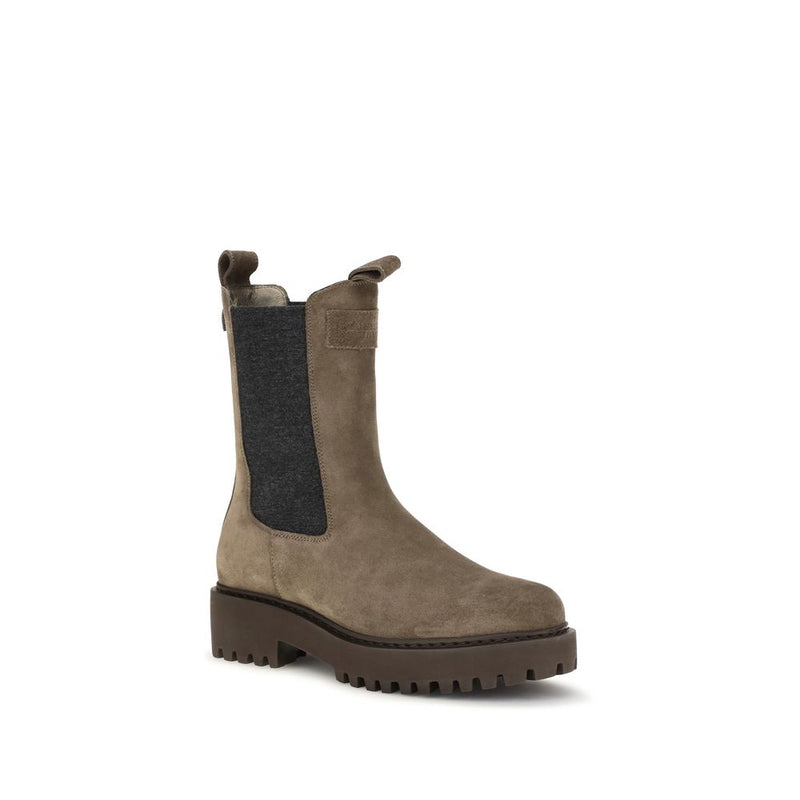 Brunello Cucinelli Bottines Marron en Cuir de Veau Bos Taurus