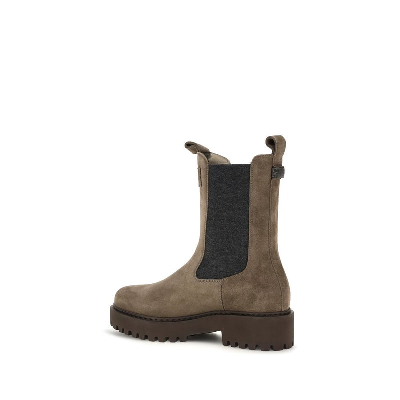 Brunello Cucinelli Bottines Marron en Cuir de Veau Bos Taurus