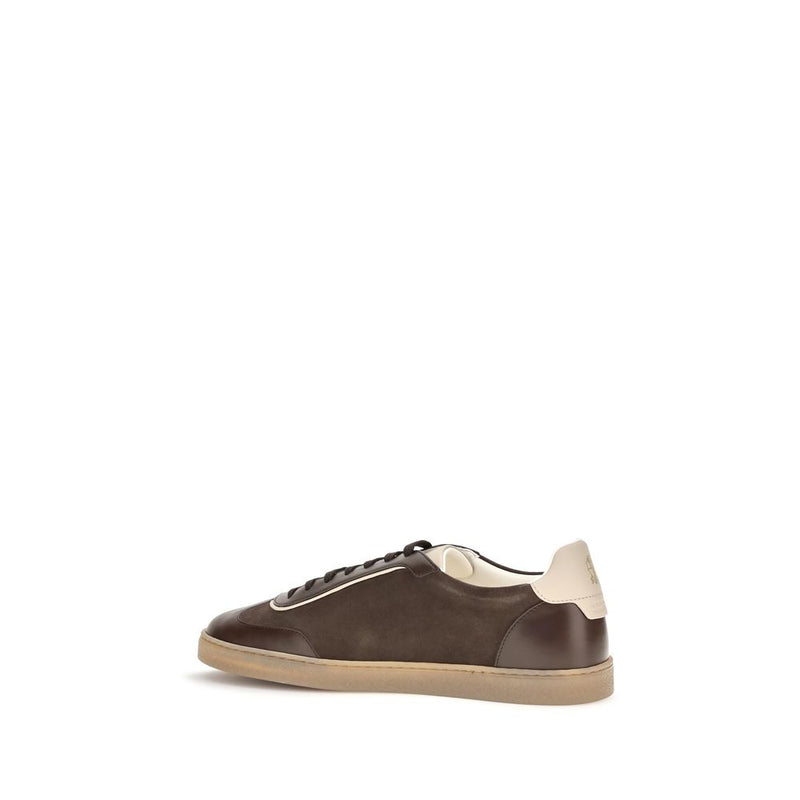 Brunello Cucinelli Brown Calf Leather Bos Taurus Low Top Sneakers