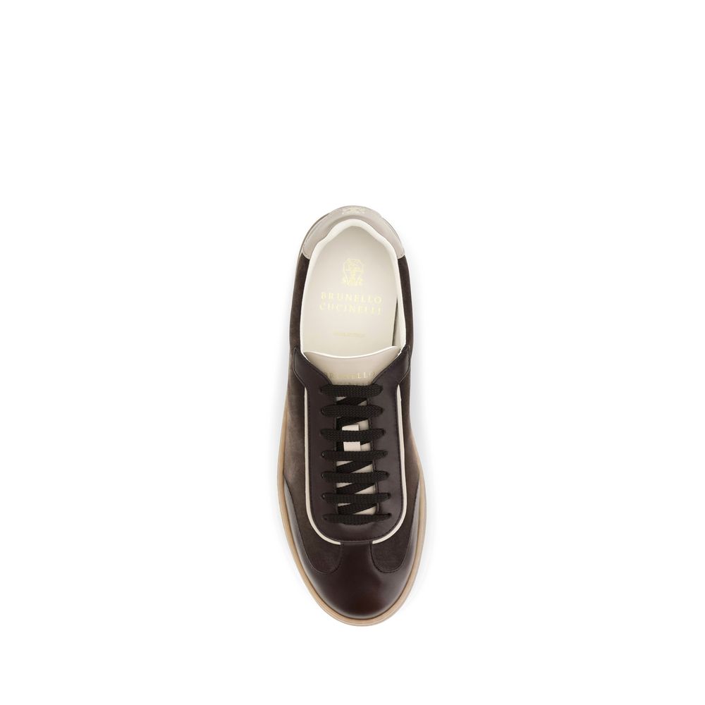 Baskets basses Brunello Cucinelli en cuir de veau marron