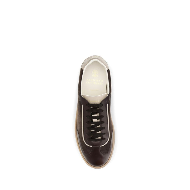 Brunello Cucinelli Brown Calf Leather Bos Taurus Low Top Sneakers