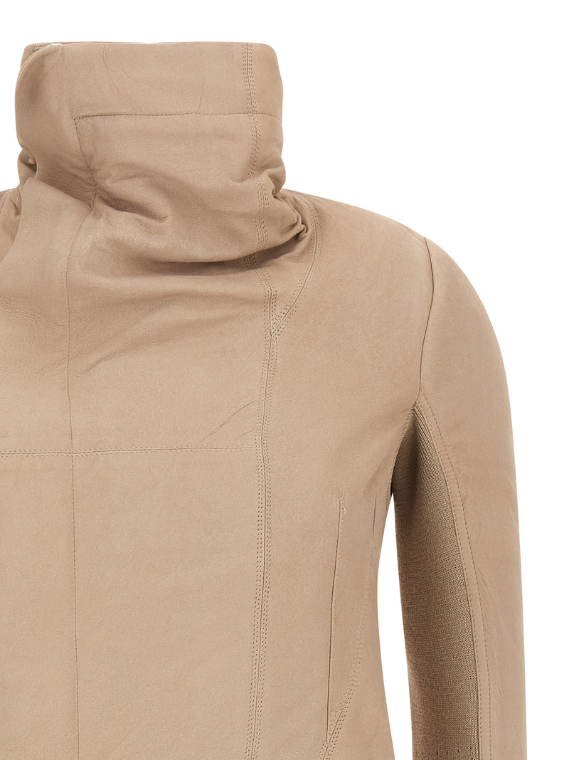 Blouson Rick Owens en cuir d'agneau beige