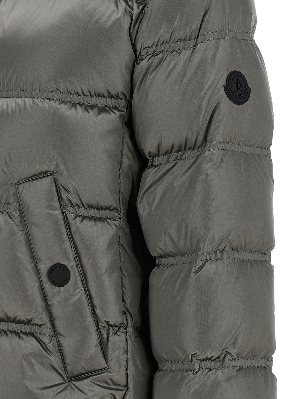 Veste longue Moncler grise en polyamide
