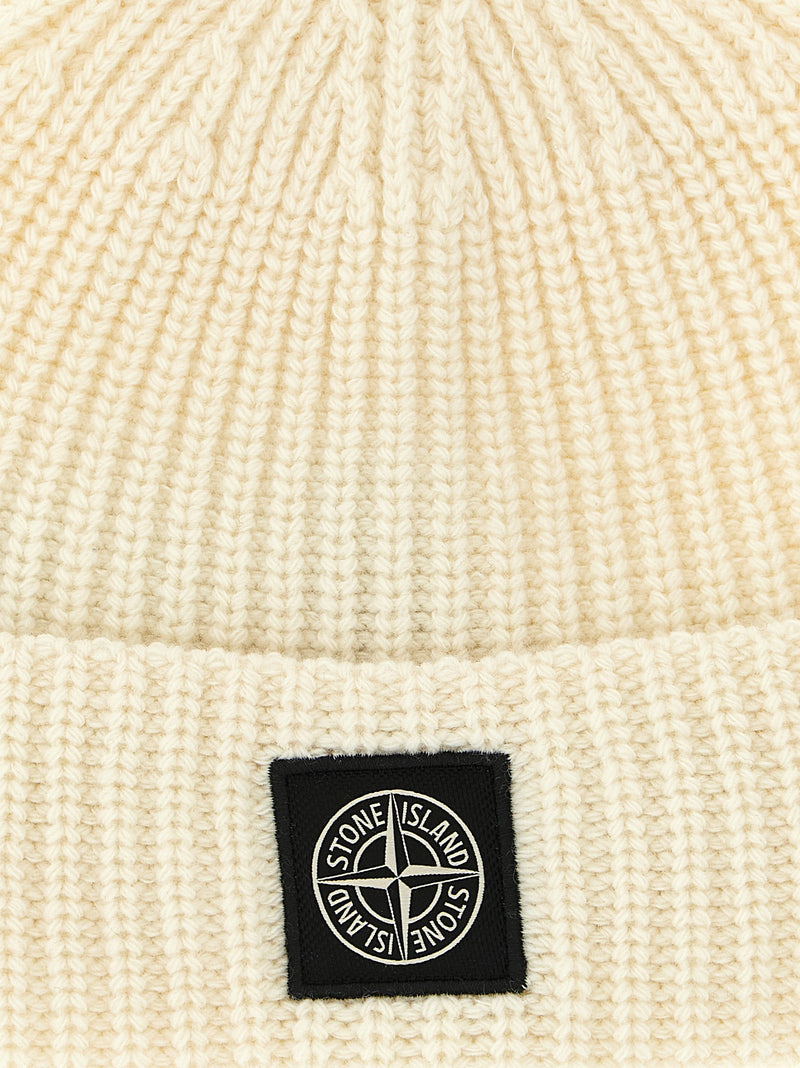 Stone Island White Virgin Wool Beanie
