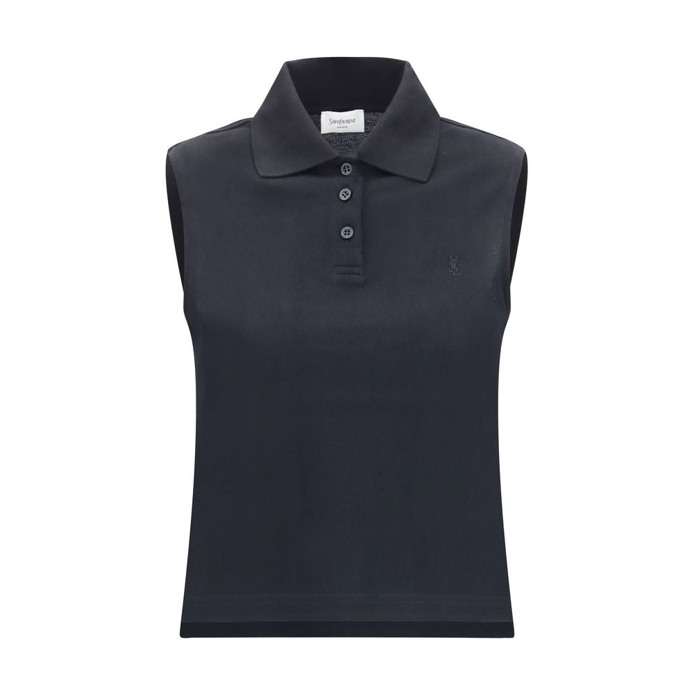 Polo en coton recyclé noir Saint Laurent