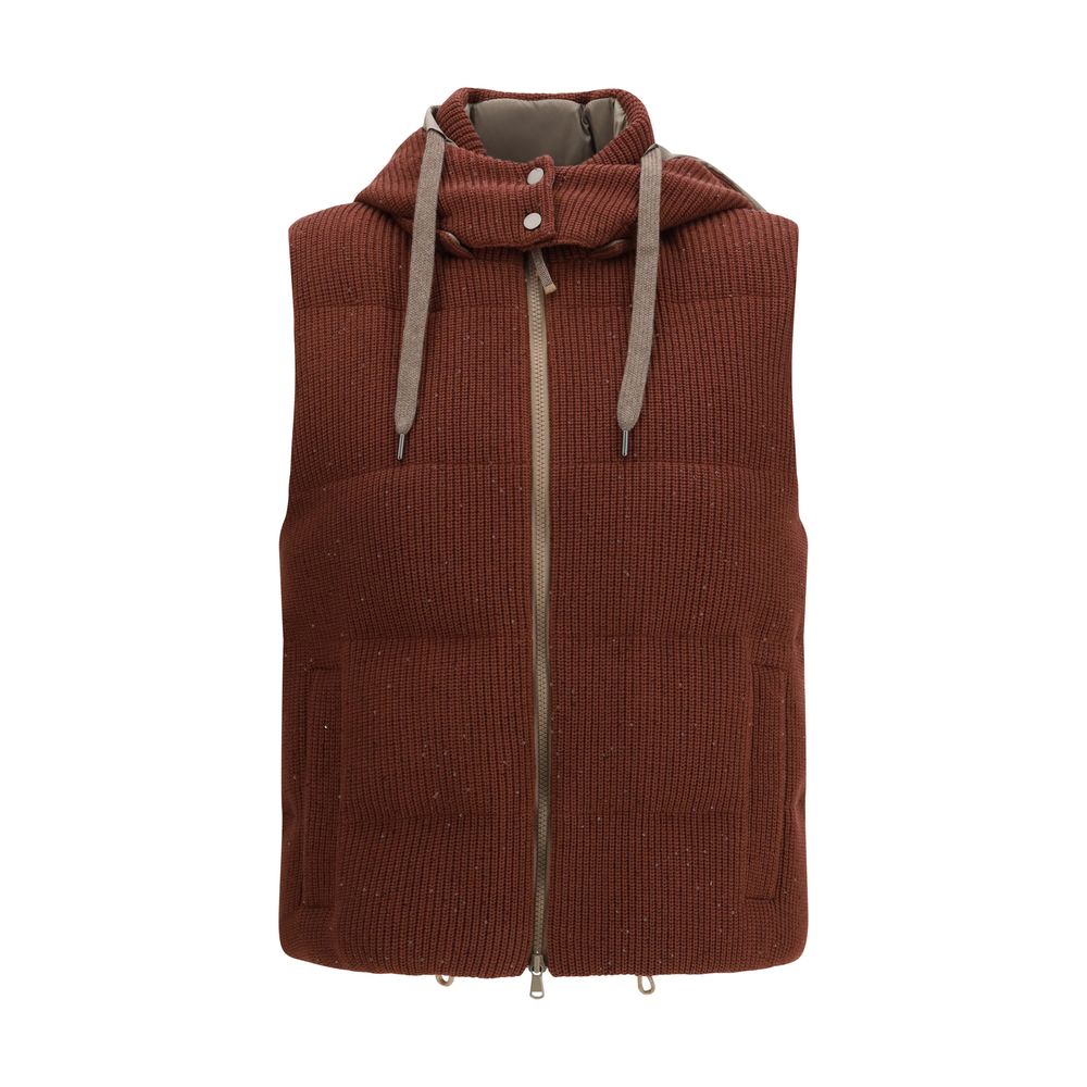 Brunello Cucinelli Gilet Sans Manches en Coton Marron