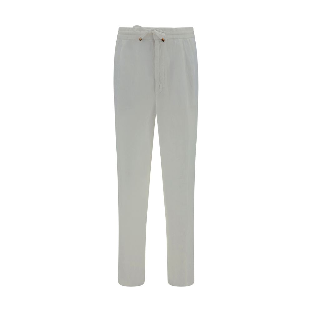 Pantalon décontracté en lin blanc Brunello Cucinelli