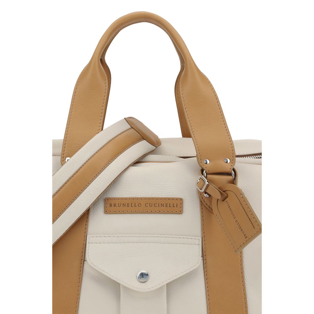 Brunello Cucinelli Sacs et bagages en cuir de veau beige Bos Taurus