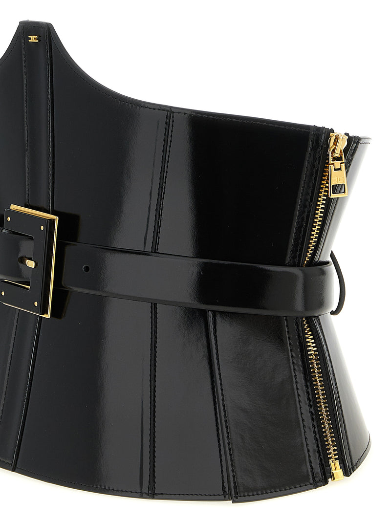 Elisabetta Franchi Black Leather High-Waist Belt