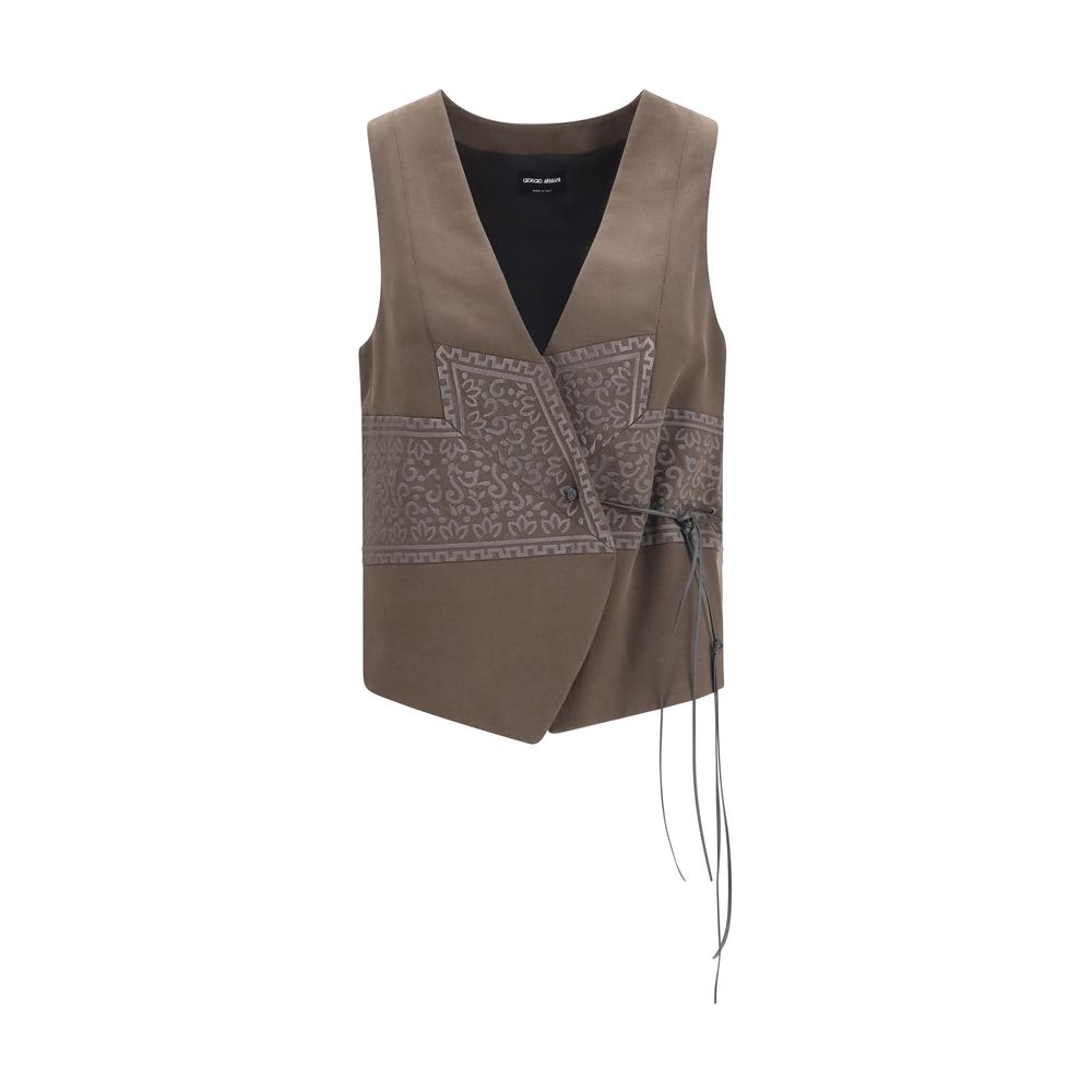 Veste sans manches en soie marron Giorgio Armani