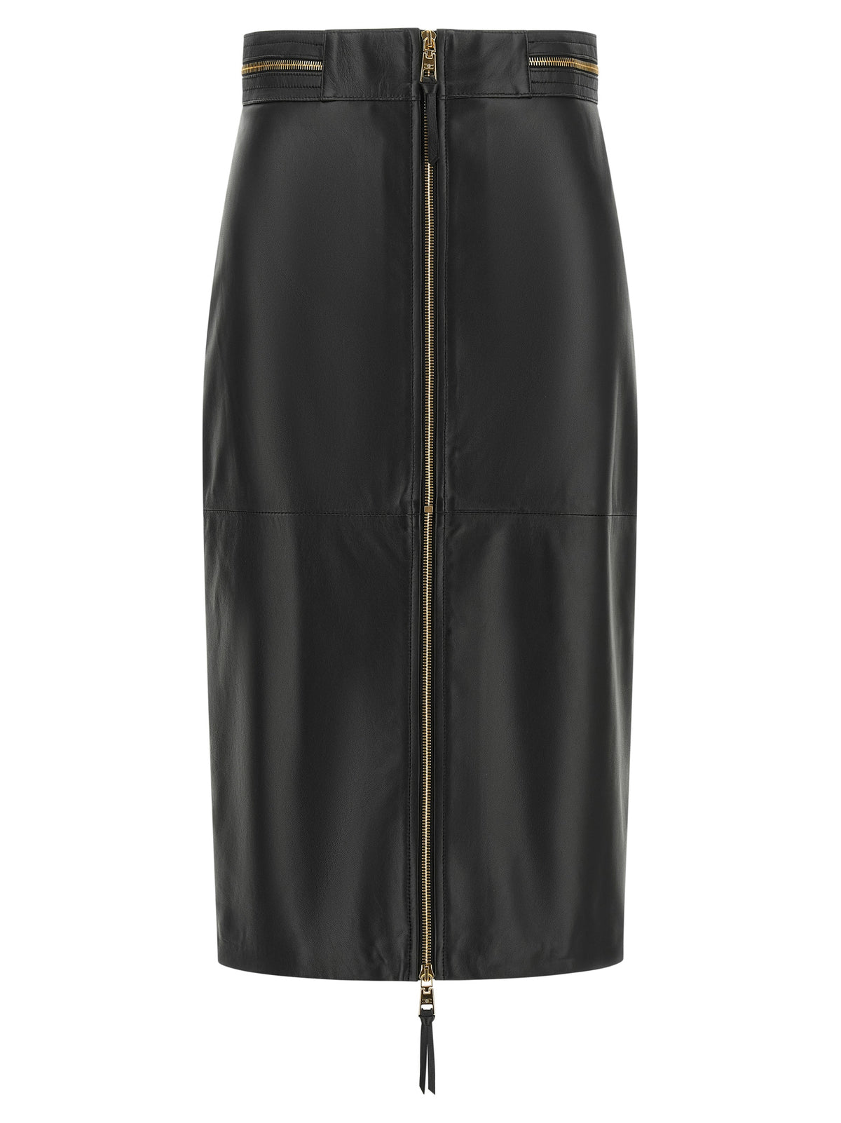 Jupe midi en agneau noir Elisabetta Franchi