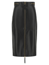 Jupe midi en agneau noir Elisabetta Franchi