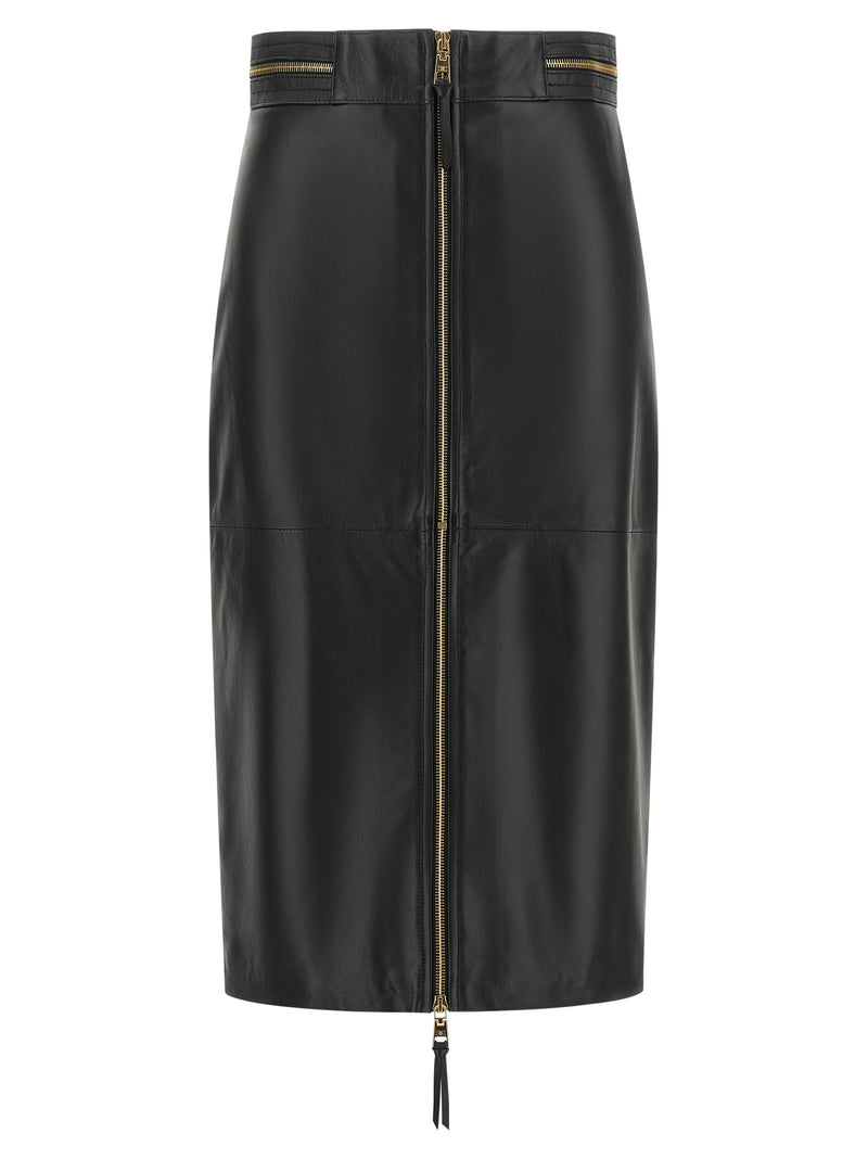Elisabetta Franchi Black Lambskin Midi Skirt