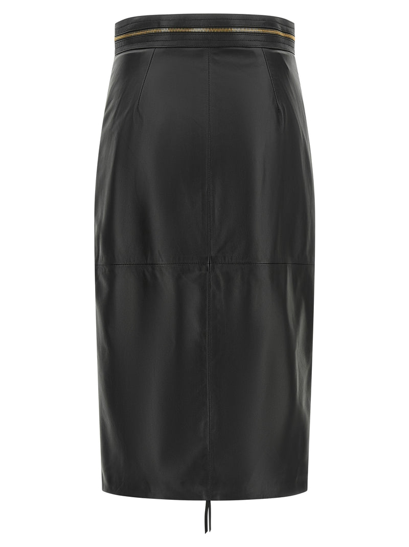 Elisabetta Franchi Black Lambskin Midi Skirt