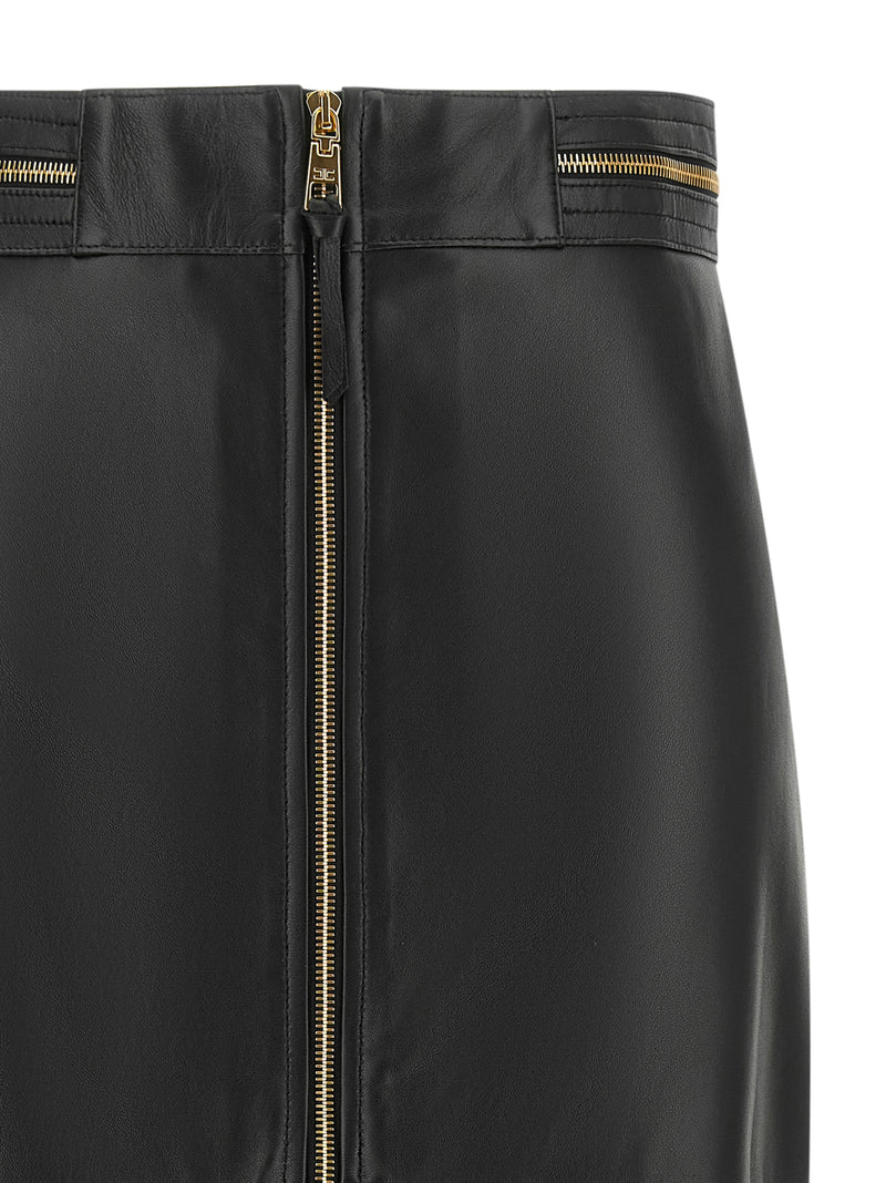 Elisabetta Franchi Black Lambskin Midi Skirt
