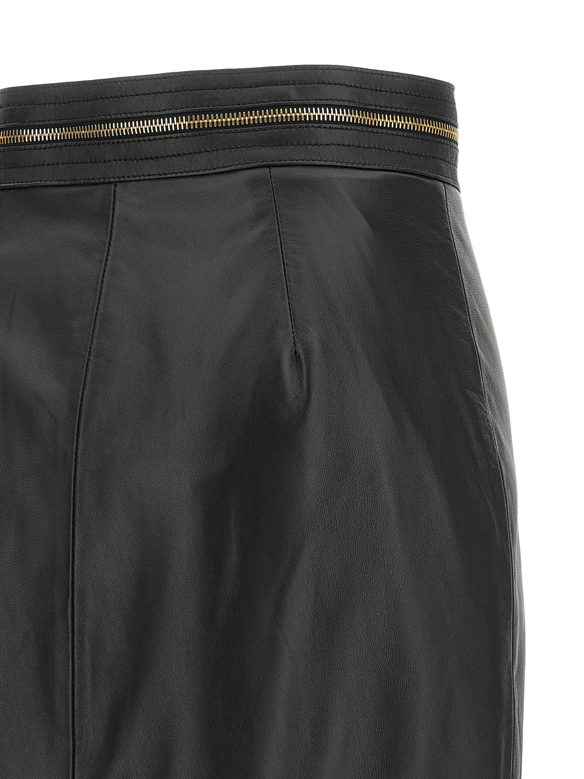 Jupe midi en agneau noir Elisabetta Franchi