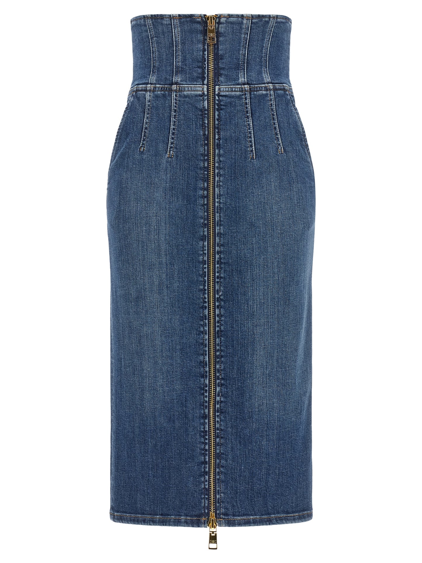 Elisabetta Franchi Blue Cotton Midi Skirt