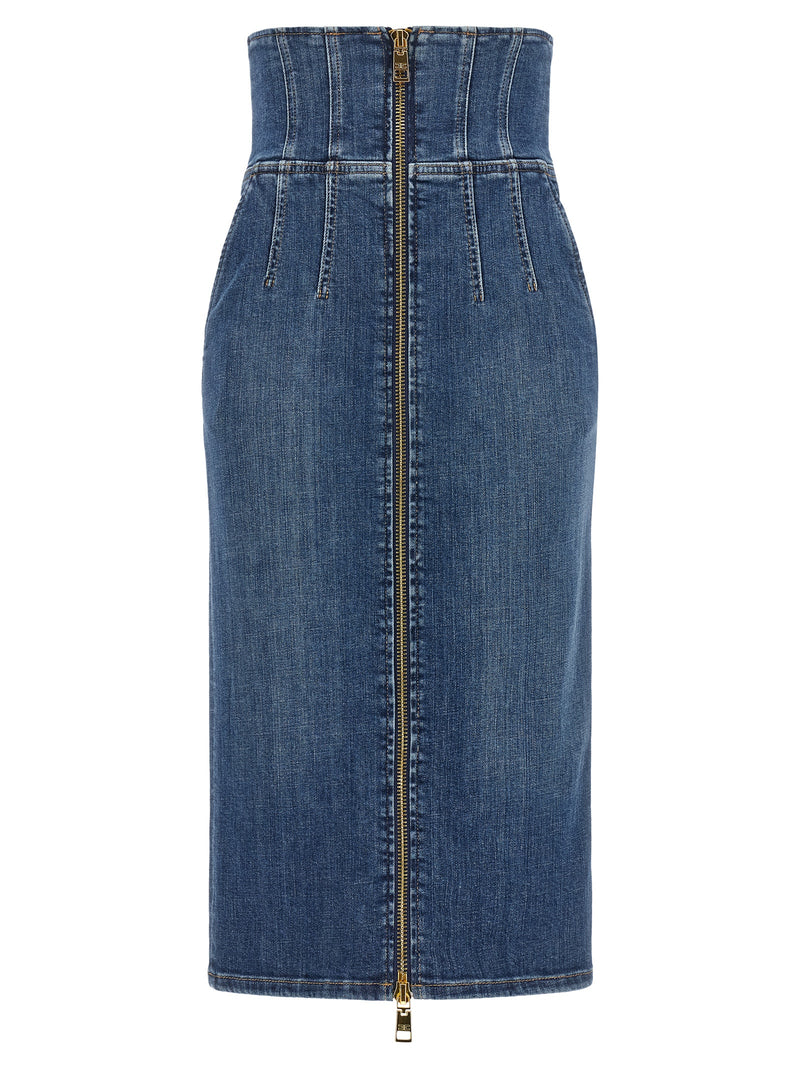 Elisabetta Franchi Blue Cotton Midi Skirt