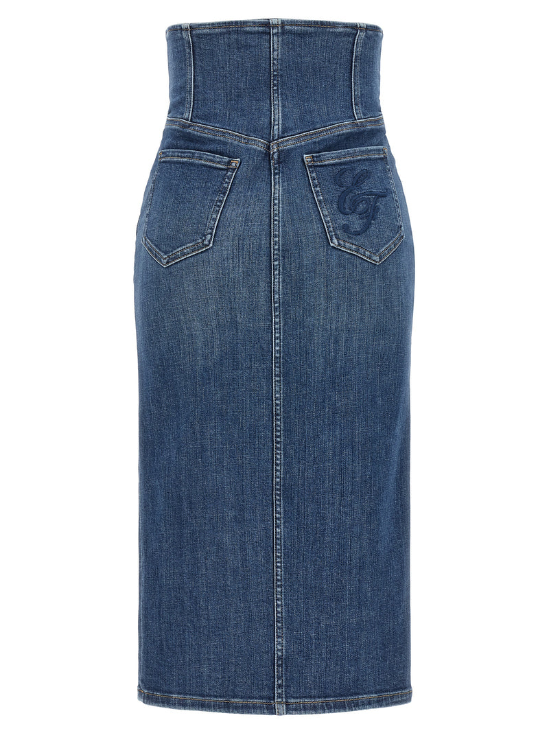 Elisabetta Franchi Blue Cotton Midi Skirt