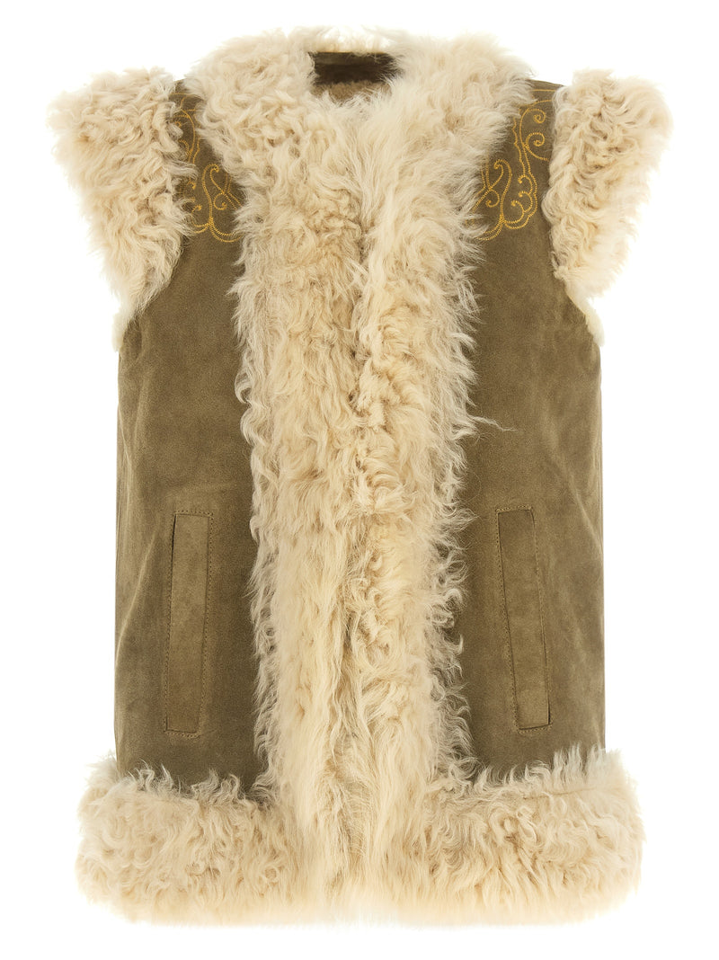 Etro Beige Lamb Fur Sleeveless Jacket