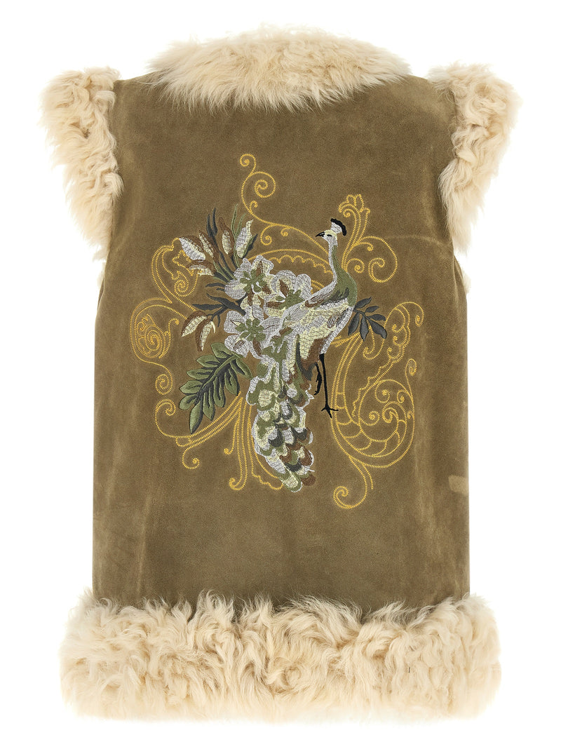 Etro Beige Lamb Fur Sleeveless Jacket