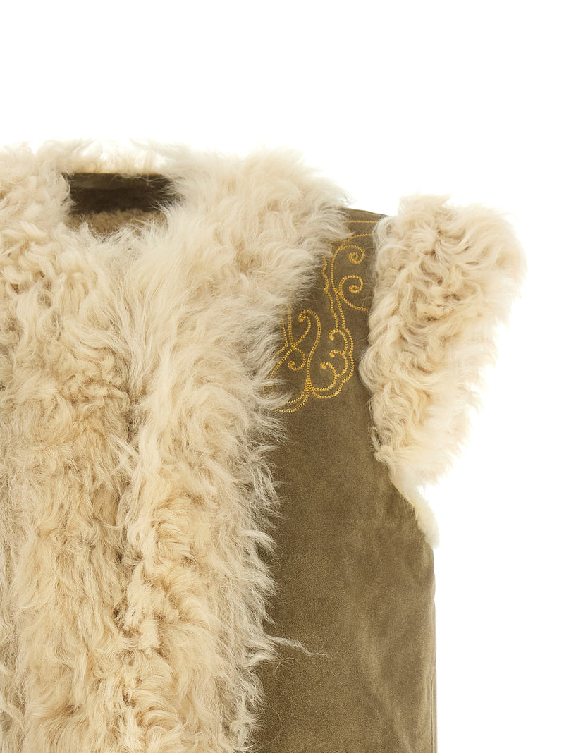 Etro Beige Lamb Fur Sleeveless Jacket
