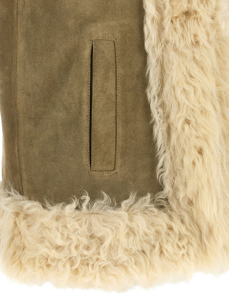 Etro Beige Lamb Fur Sleeveless Jacket