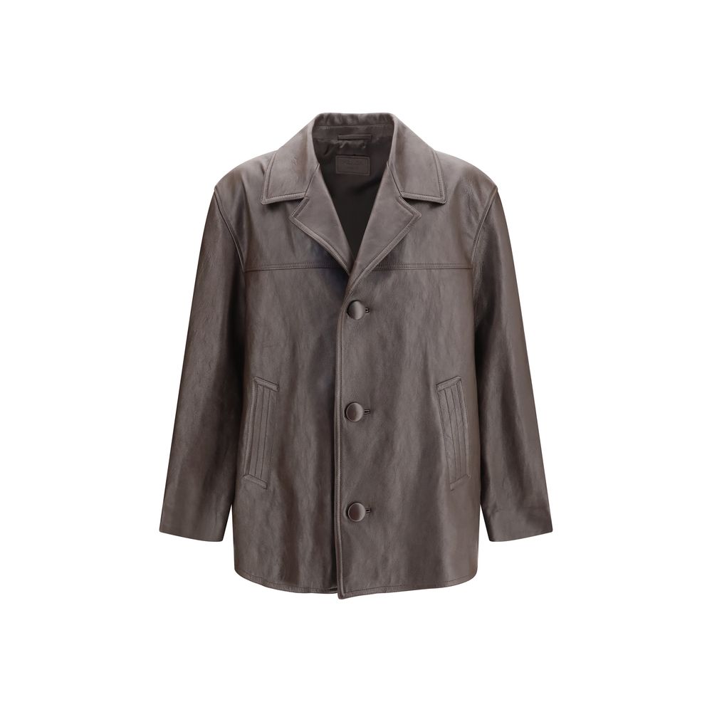 Blouson en cuir et laine noire Oves Aries Saint Laurent