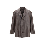 Blouson en cuir et laine noire Oves Aries Saint Laurent