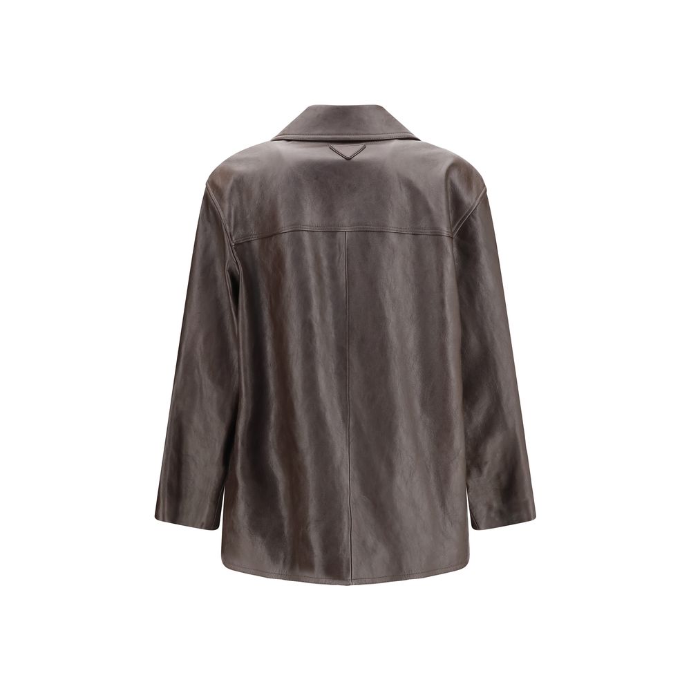 Blouson en cuir et laine noire Oves Aries Saint Laurent