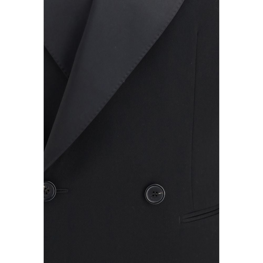 Blouson en cuir et laine noire Oves Aries Saint Laurent