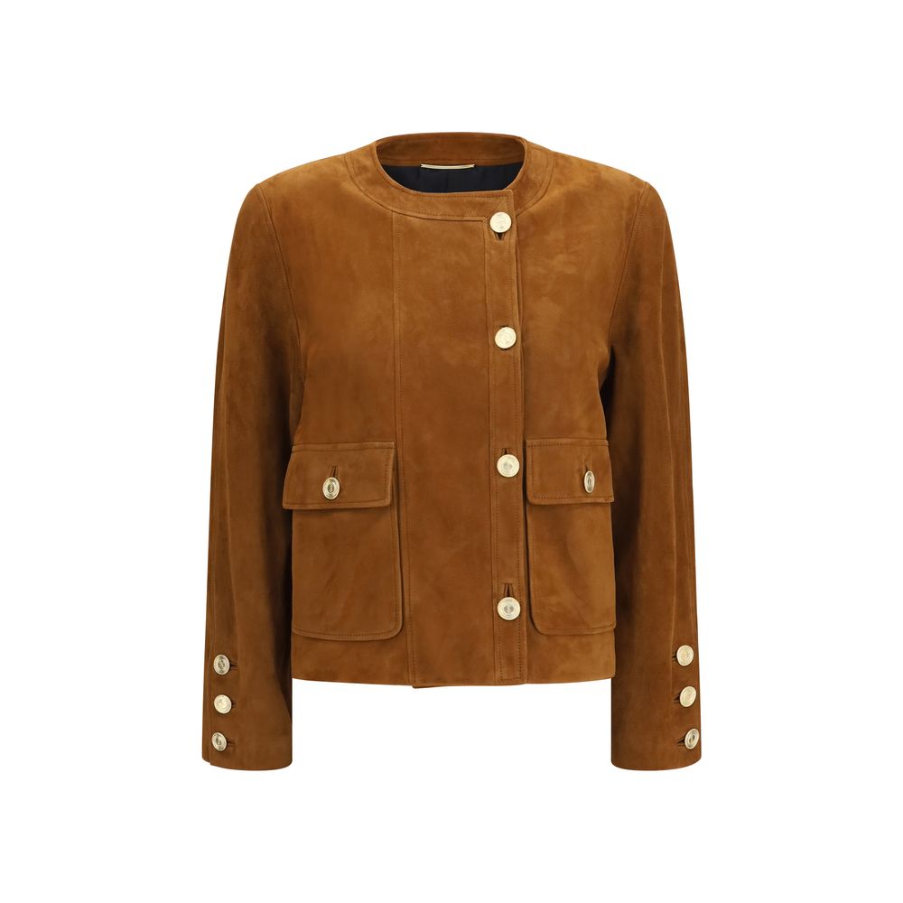 Saint Laurent Veste longue marron en agneau Ovis Aries Aries