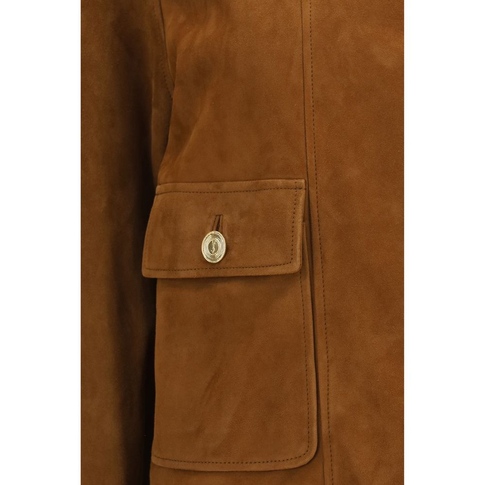 Saint Laurent Veste longue marron en agneau Ovis Aries Aries