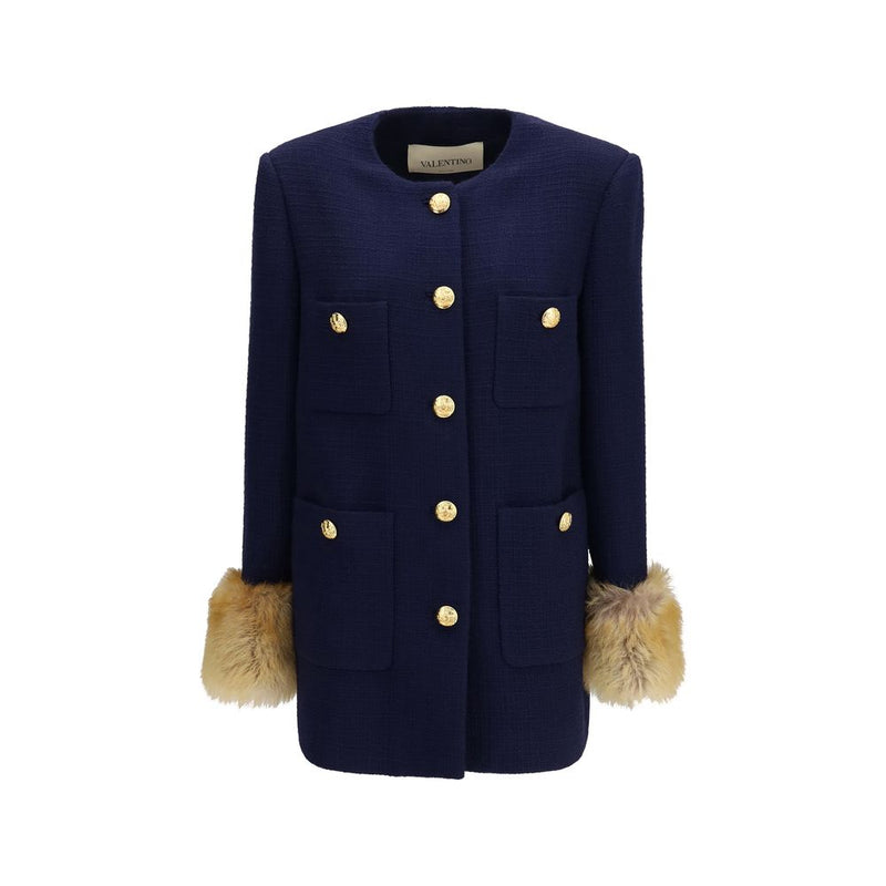 Valentino Garavani Blue Wool Oves Aries Coat