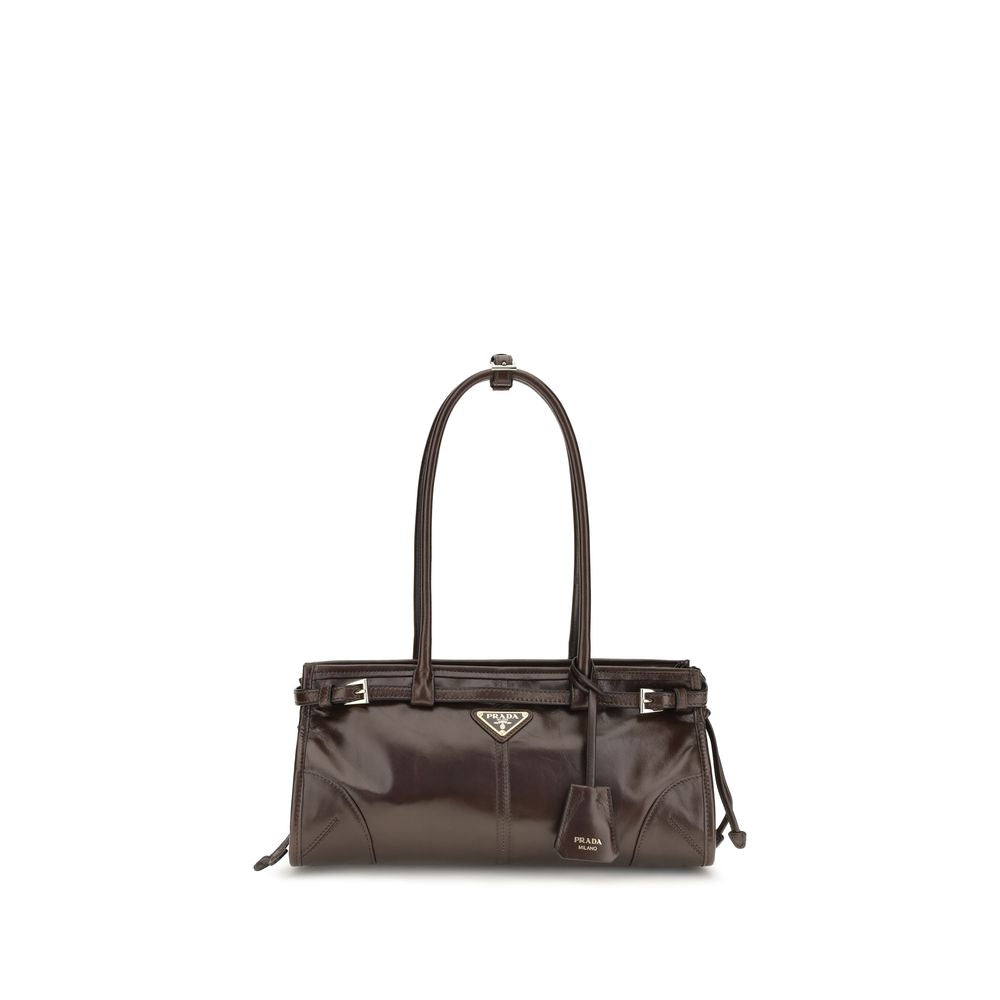 Sac porté épaule Prada en cuir de veau marron Bos Taurus
