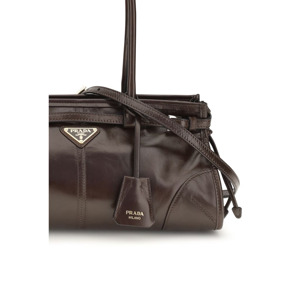 Sac porté épaule Prada en cuir de veau marron Bos Taurus
