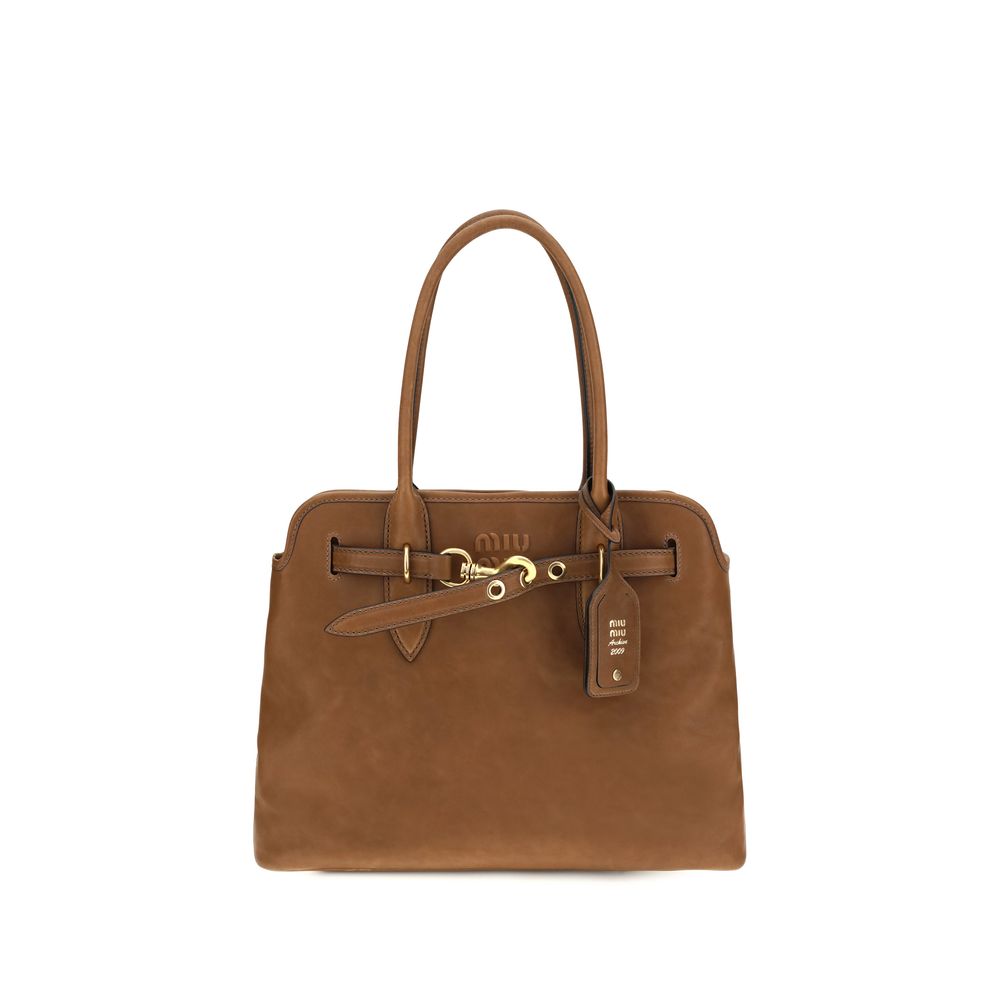 Sac porté épaule Miu Miu en cuir de veau marron Bos Taurus