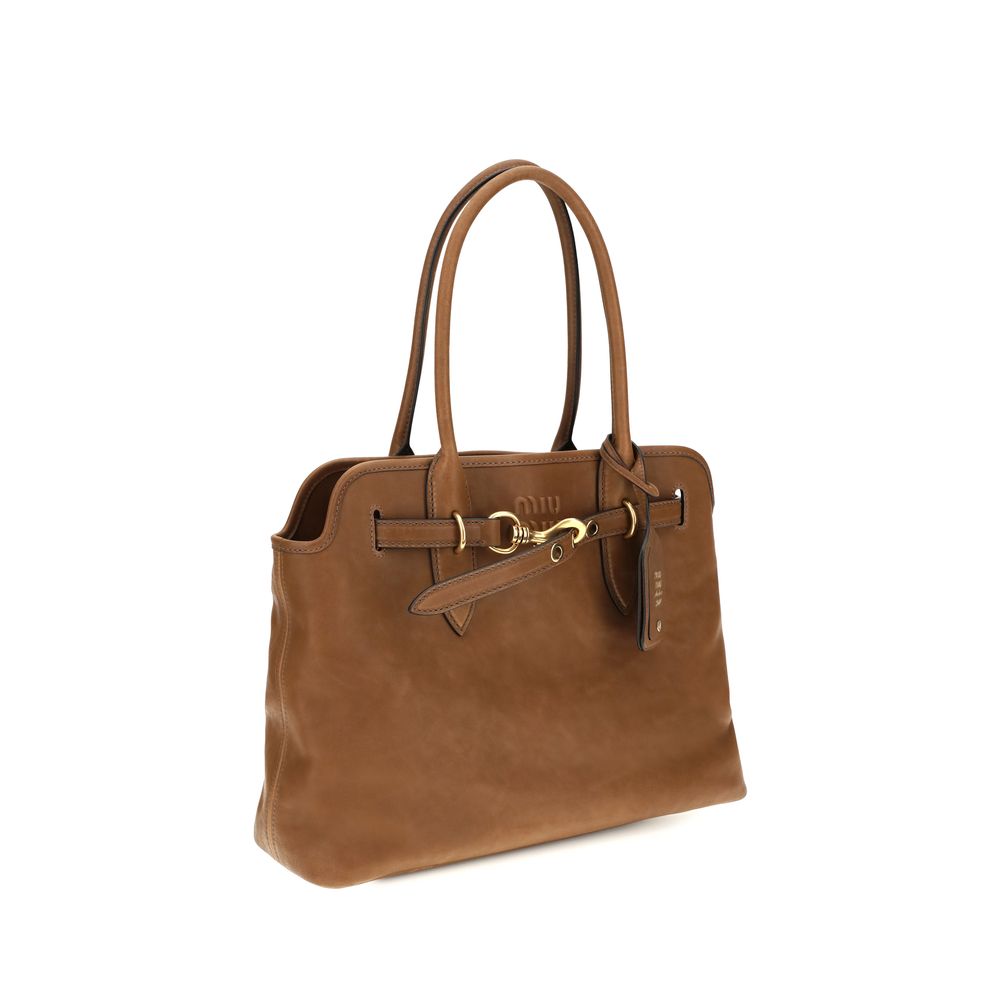 Sac porté épaule Miu Miu en cuir de veau marron Bos Taurus