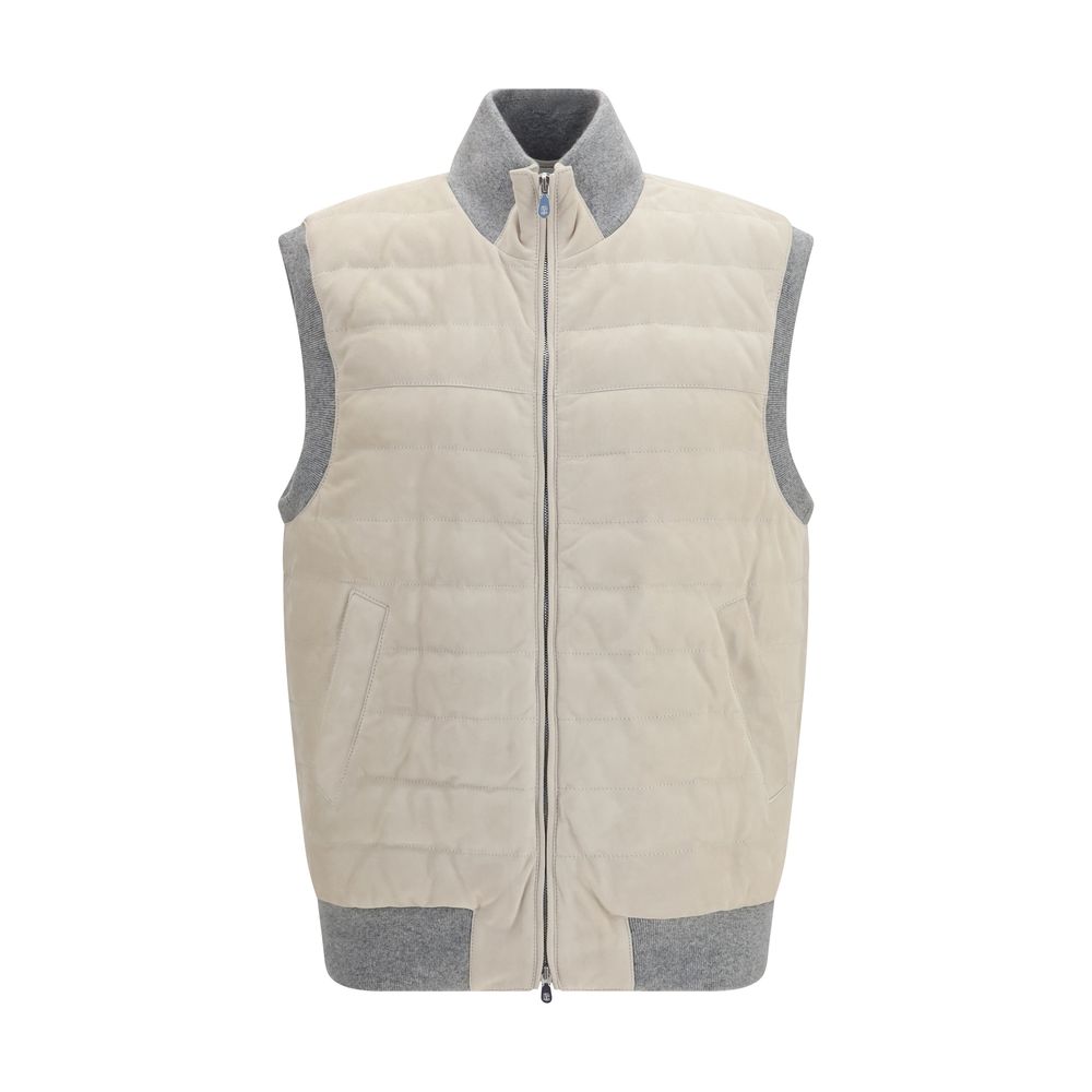 Brunello Cucinelli Gilet Sans Manches en Cuir de Veau Beige