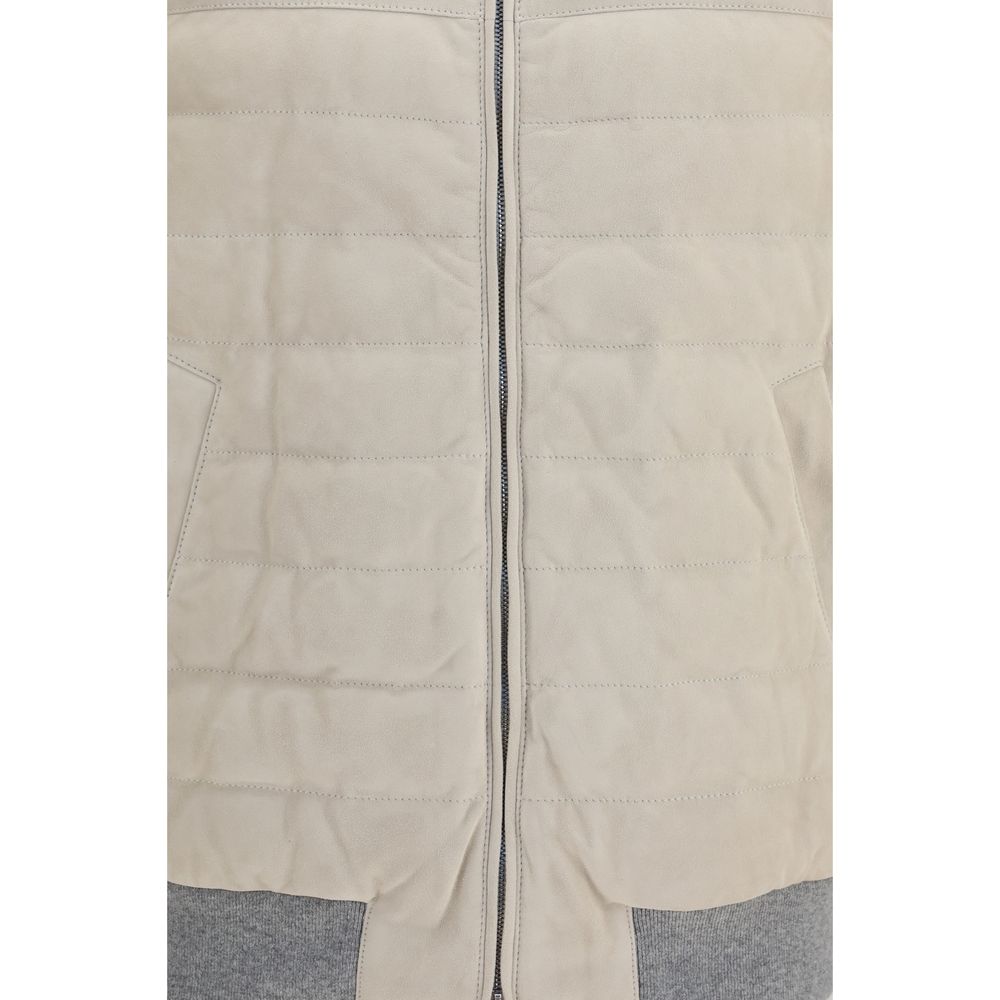 Brunello Cucinelli Gilet Sans Manches en Cuir de Veau Beige