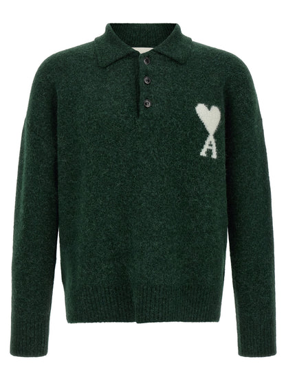 Ami Paris Bicolor Alpaca Leather Polo Shirt