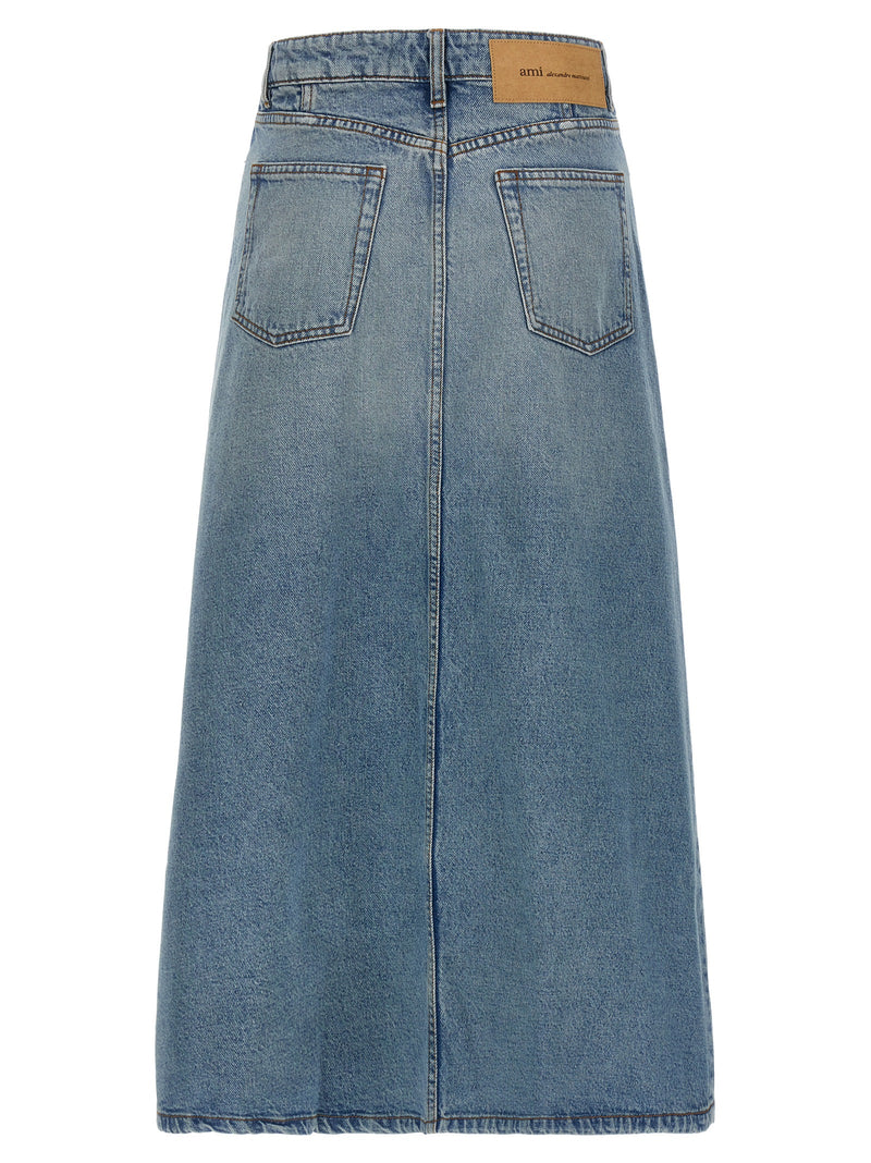 Ami Paris Blue Cotton Midi Skirt