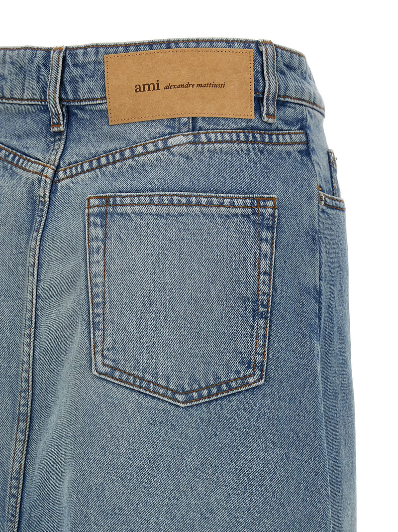 Ami Paris Blue Cotton Midi Skirt
