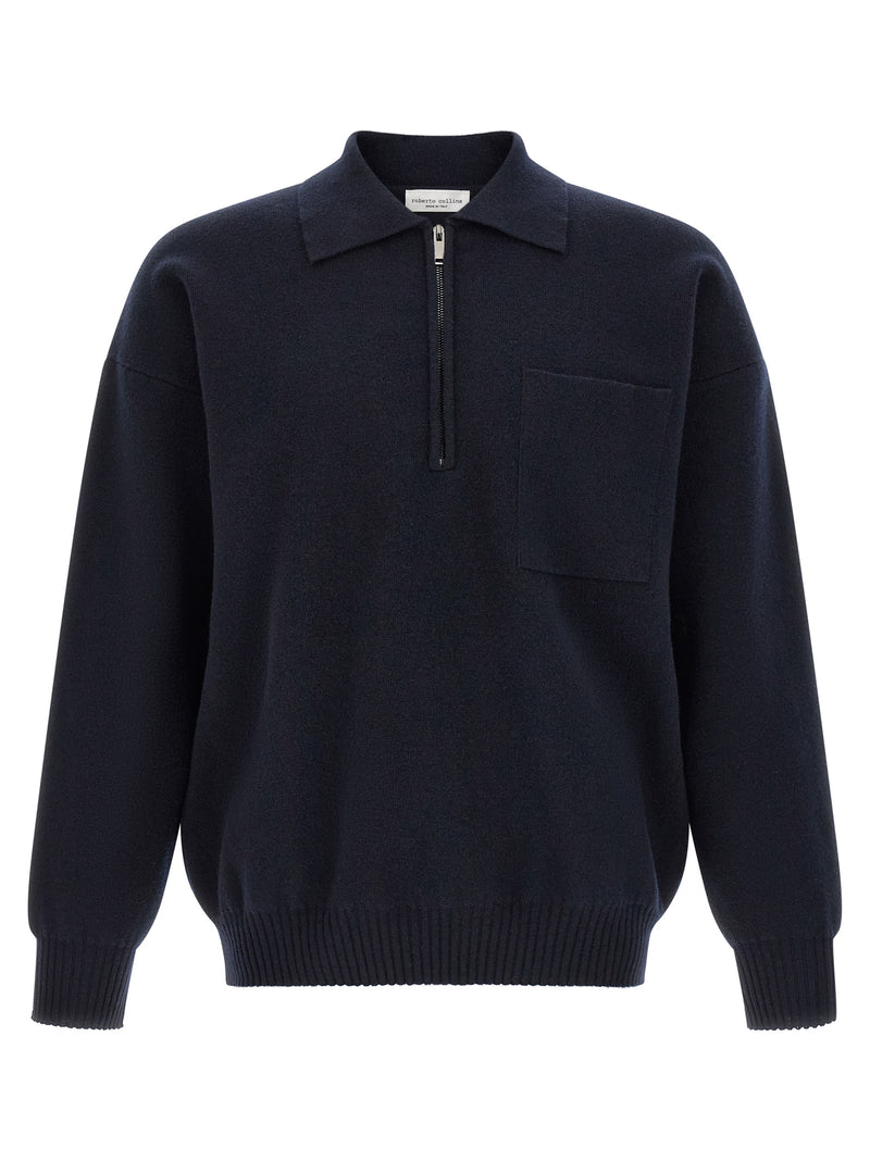 Roberto Collina Blue Merino Wool Polo Shirt