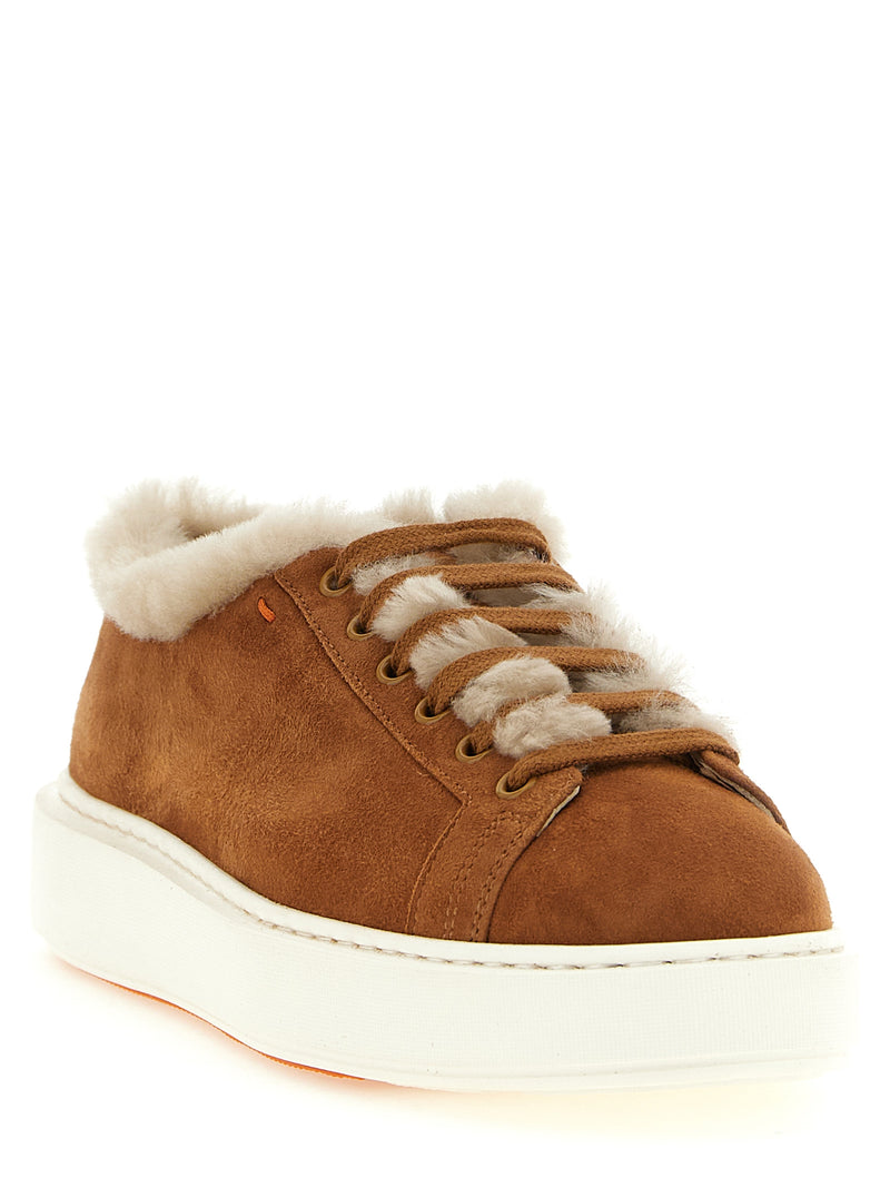 Santoni Brown Goatskin Low Top Sneakers