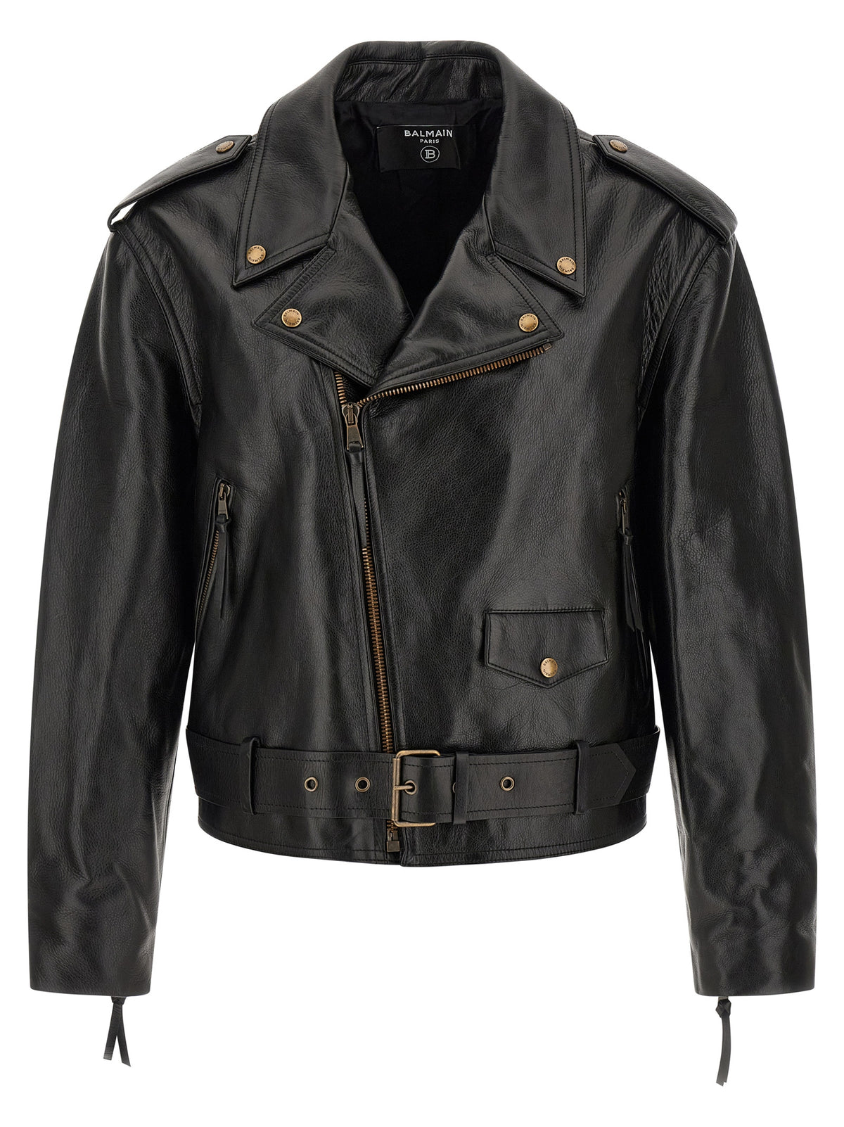 Veste Balmain en cuir de veau noir