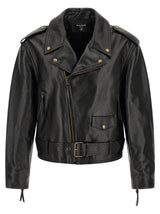 Veste Balmain en cuir de veau noir