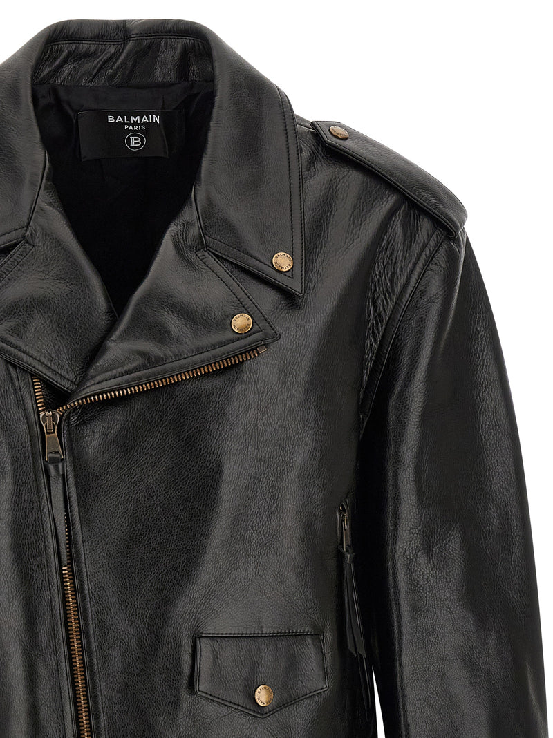 Balmain Black Calfskin Leather Jacket