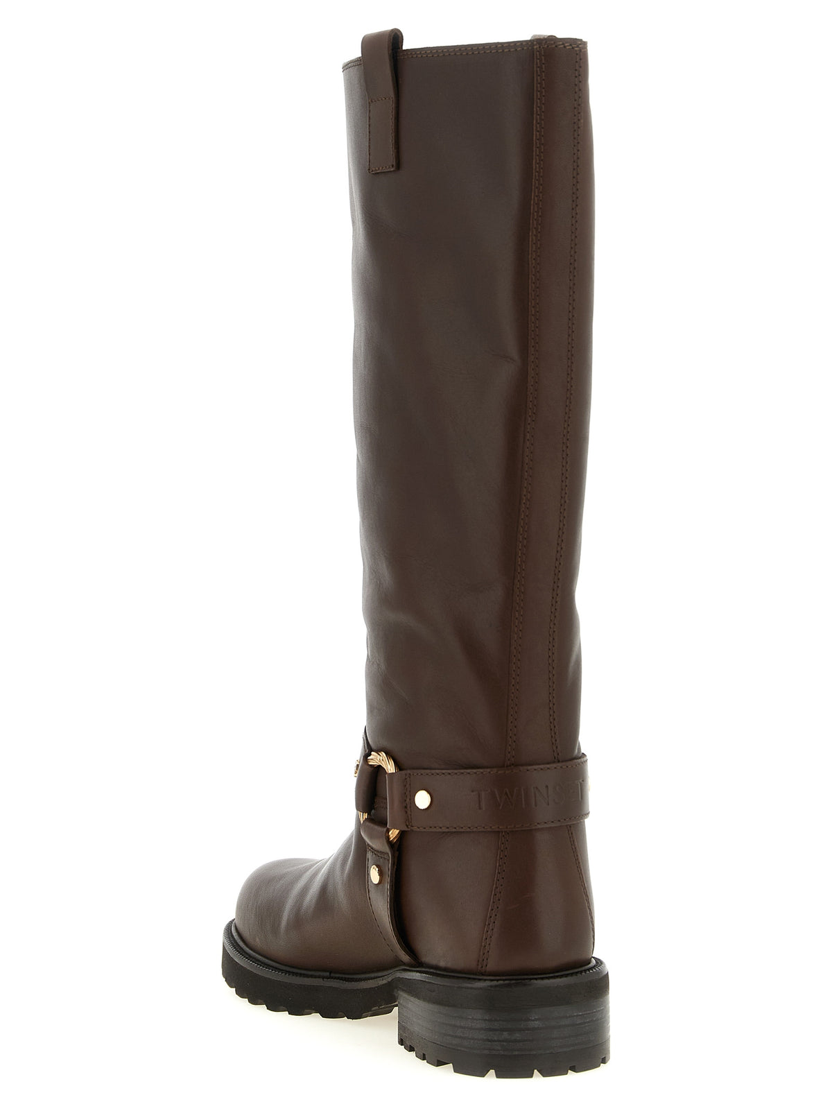 Bottes cuissardes Twinset en cuir marron